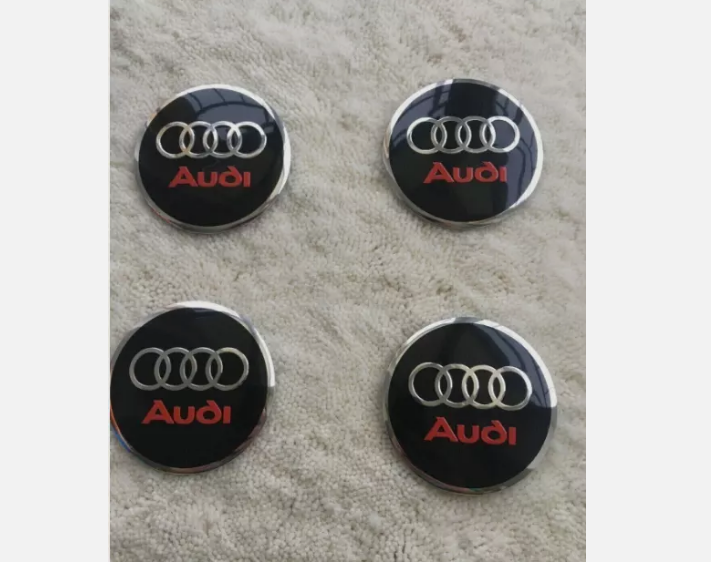 Set of 4 Universal Wheel center caps, 60mm bases & 56mm Balck and Red stickers