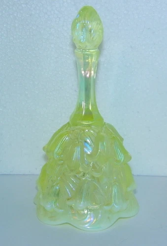 Fenton Topaz Opalescent Temple Bell Embossed Flowers Uranium Vaseline GLOWS