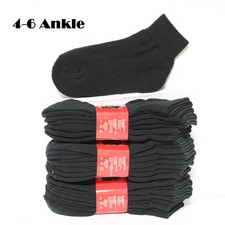 4  12 Pairs Kids Ankle High Cut Cotton Socks Solid Black Junior Size 4-6 School