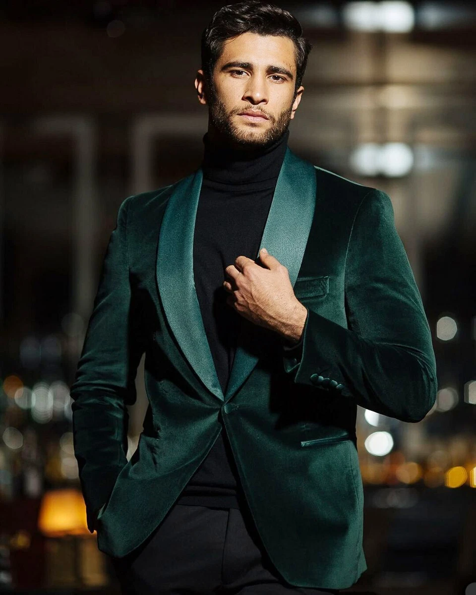 Classic Business Mens Jacket Suit Velvet Groom Tuxedos Shawl Lapel Slim Fit