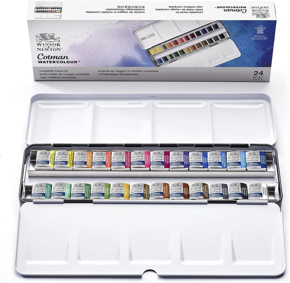 Winsor & Newton Cotman Water Colour Box-24, 24 x Half Pan Metal Sketchers