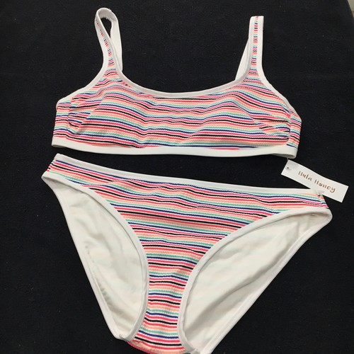 Women's White 2 Piece Bikini Swimsuit Multicolor Stripes Coastal Beach Resort
