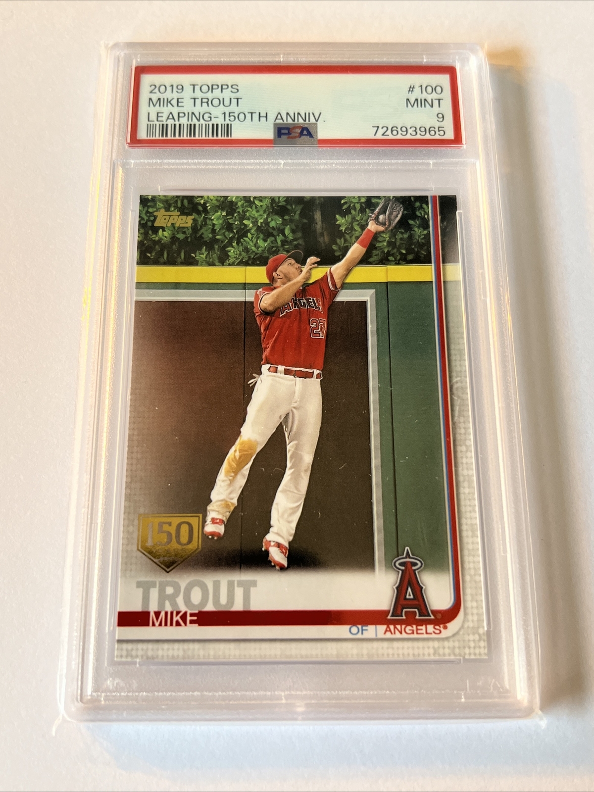 2019 Topps #100 Mike Trout 150th Anniversary Stamp PSA 9 Los Angeles Angels