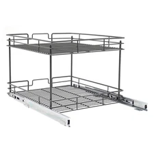 2 Tier Kitchen Cabinet Pull Out Shelf and Drawer Organizer Slide Out Gray/Silver