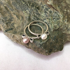 Pretty Handmade Natural White Pearl, Sterling Silver Ring, Size 8