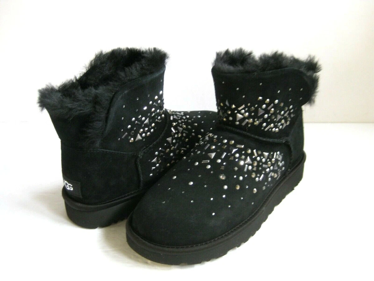 UGG CLASSIC MINI GALAXY BLING WOMEN BOOTS SUEDE BLACK US 6 UK 4 EU 37 JP 23