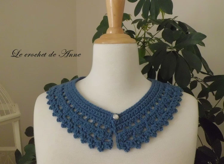 PDF CROCHET - Col Claudine , aux jolis points fantaisies , Tuto en FRANCAIS ! - Photo 4/4