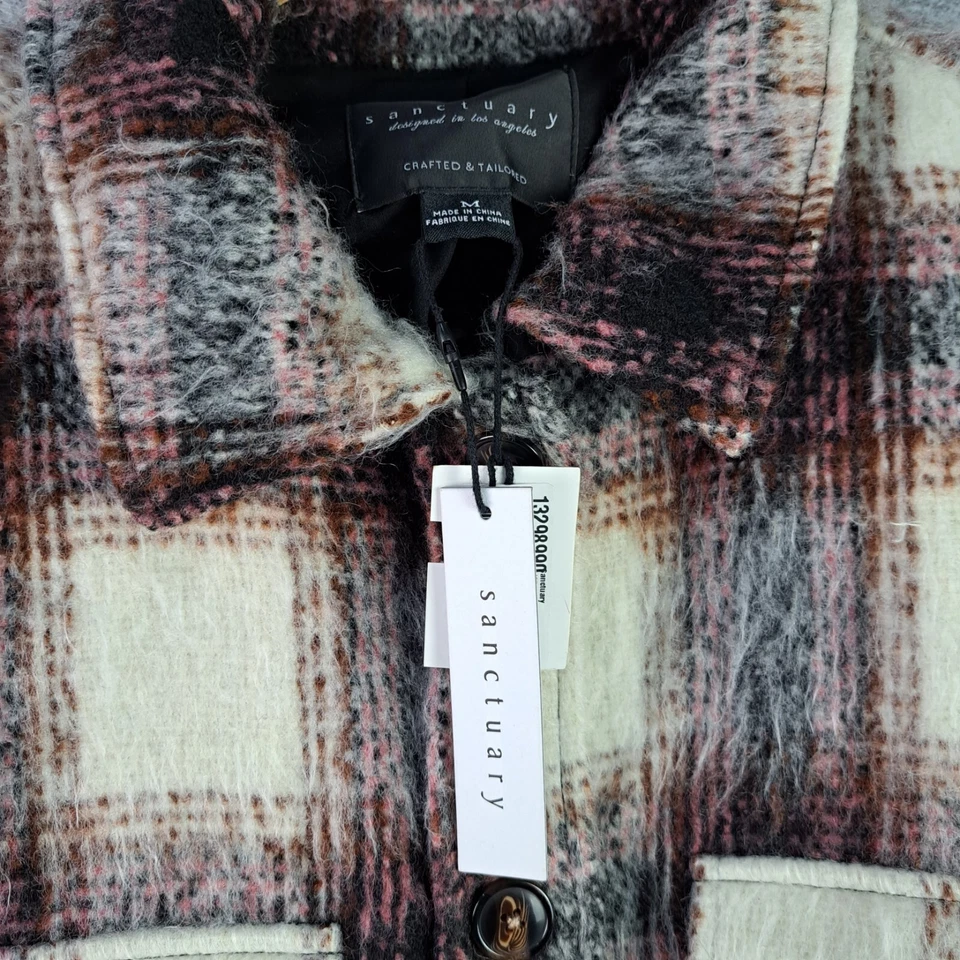 Sanctuary Jacket Womens Medium Ivory Plaid Button Collared Town NEW NWT 7038 - Image 3 of 4