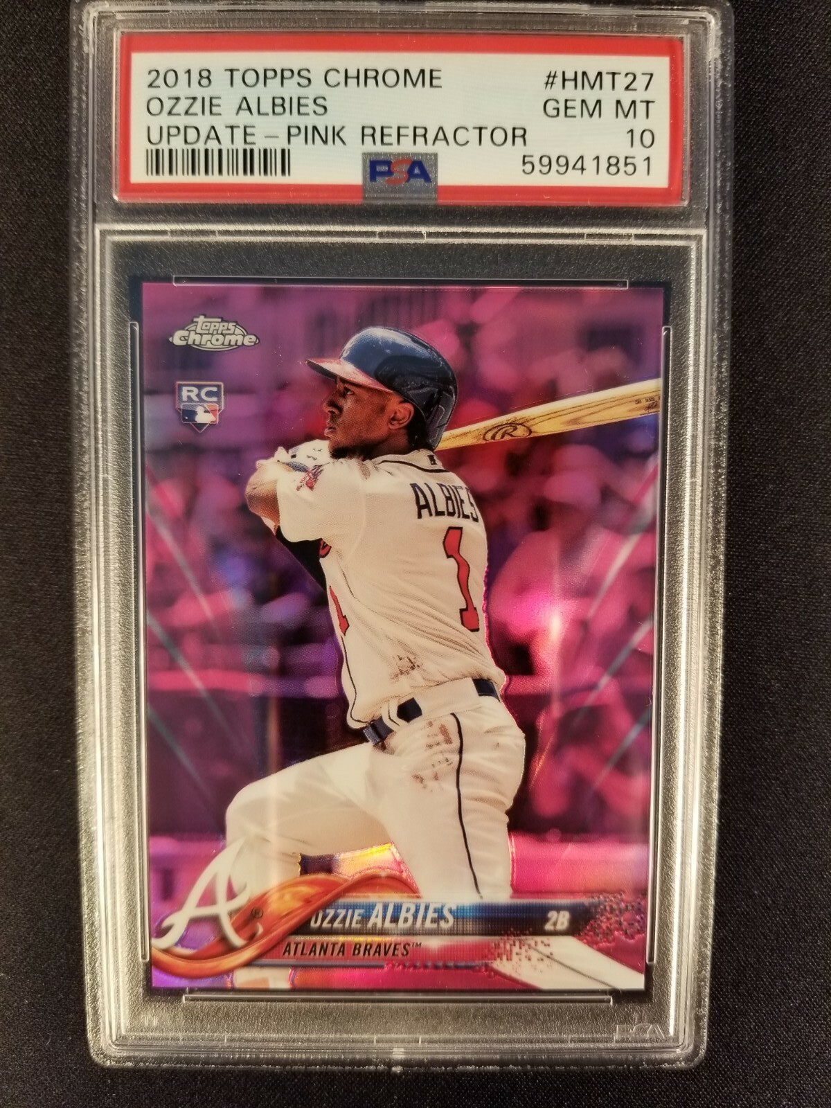 2018 TOPPS CHROME UPDATE OZZIE ALBIES RC PSA 10 PINK REFRACTOR # HMT27