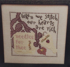 Heart In Hand Wee One Wee Stitch Our Hearts Are Rich Glass Charm & Pattern Vtg