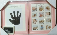 Baby Keepsake Frame 12 Picture Newborn Hand print (Pink)