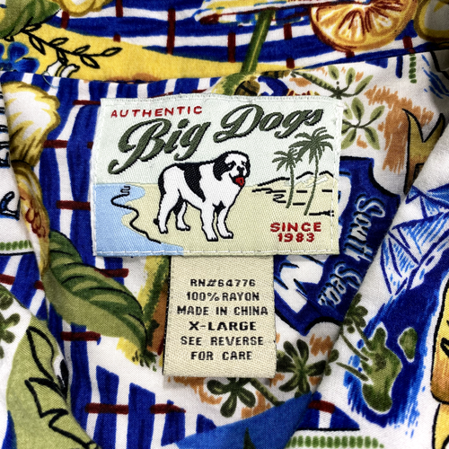 Big Dogs Shirt Mens Extra Large Blue Hawaiian Aloha Cocktails List Beach Rayon - Picture 10 of 10