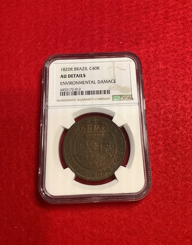 1820 R BRAZIL  NGC ENVIRONMENTAL DAMAGE AU CONDITION 40 REIS COPPER