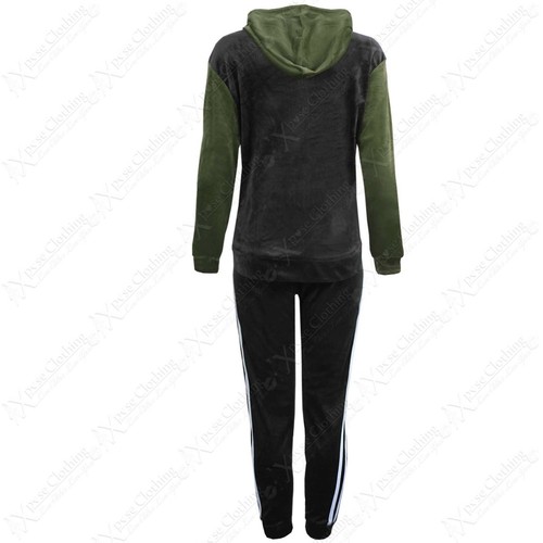 DAMEN 2-TEILIGES VELOURS GESTREIFTER JOGGINGHOSE ANZUG REISSVERSCHLUSS HOODIE OBERTEIL LOUNGEWEAR LEGGINGS SET - Bild 10 von 27
