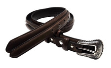 Vintage Nocona Western Leather Belt 38 Braided Detail Brown Silvertone Buckle