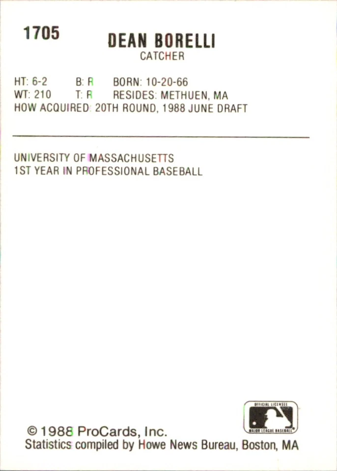 Dean Borelli 1988 ProCards #1705 RC Southern Oregon A's *AutographDen* - Image 2 of 2