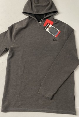 QUIKSILVER Mens Textured Hoodie Pullover Hooded Shirt DRYFLIGHT MEDIUM Knit GRAY