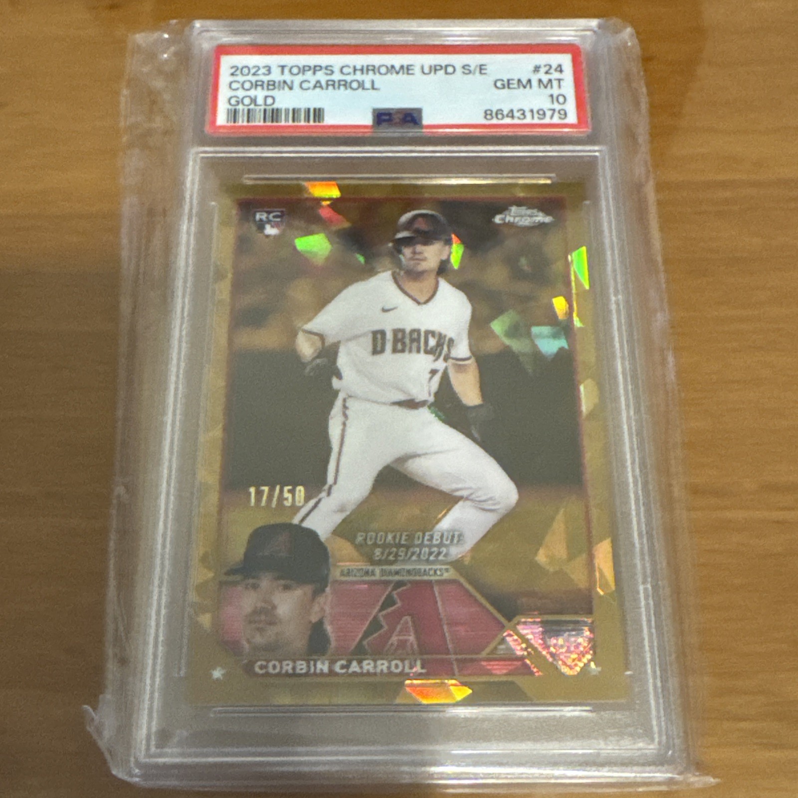 CORBIN CARROLL PSA 10 2023 TOPPS CHROME UD SAPPHIRE USCS24 GOLD REFRACTOR RC /50