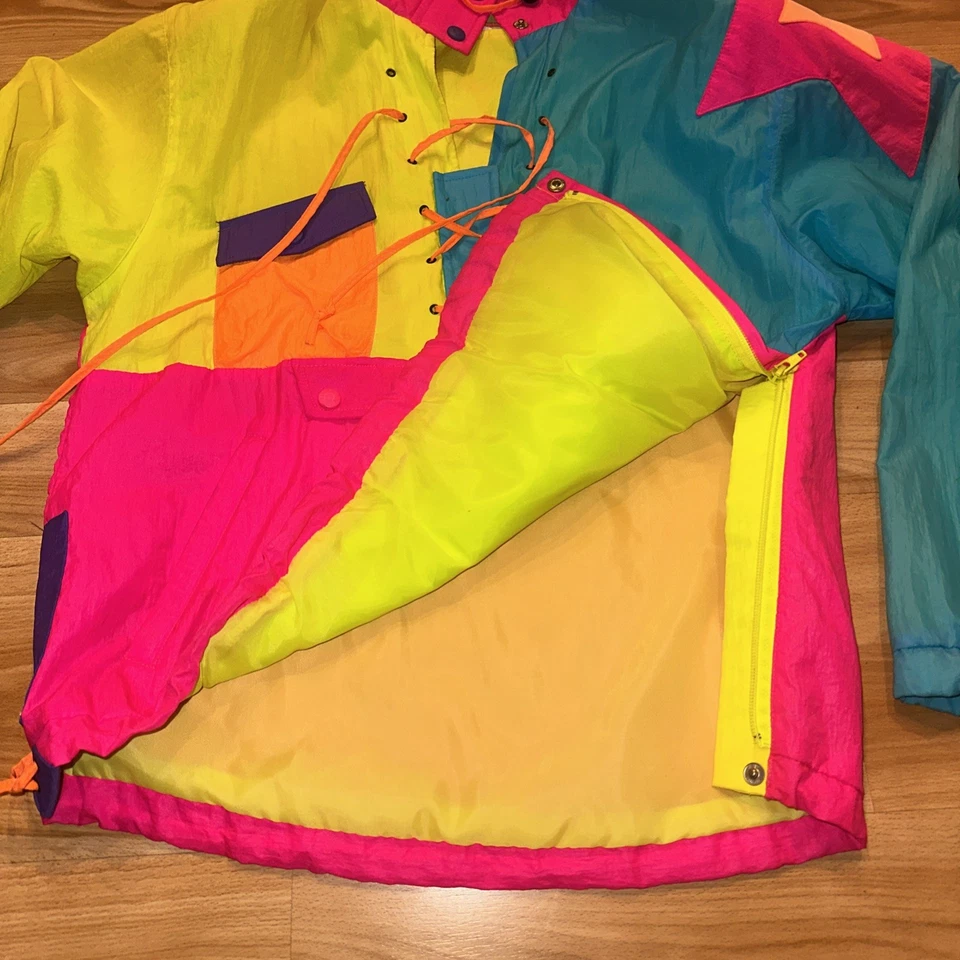 Vintage OBERMEYER 80s/90s Neon Colorblock Windbreaker Pullover Jacket coat - Image 3 of 4