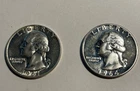 Lot of 2 US Washington Quarters 90% Silver Junk Coins 1961 1964