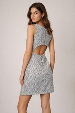 Alice & Olivia Dress Womens Size 6 Bateau Neckline Tweed Mini Cut Out Back 