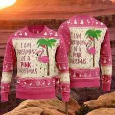Ugly Xmas Sweater I Am Dreaming of a Pink Christmas Flamingo Holiday Jumper