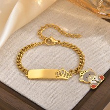 Personalised Baby Girls Children Name Cute Bear Charm Bracelet Christmas Gift
