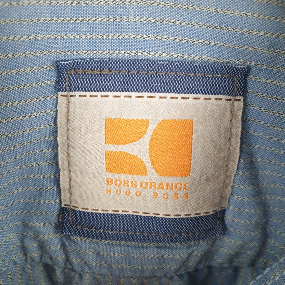 Hugo Boss Orange Shirt Mens Medium Blue Striped Long Sleeve Button Up - Image 4 of 4