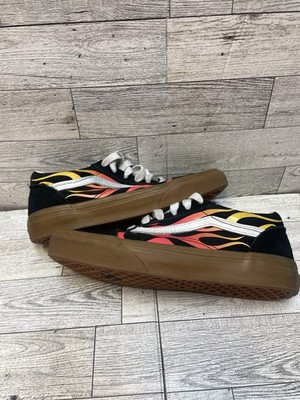 VANS Old Skool Flame Boys' Low Top Sneakers Black White Red US Size 2