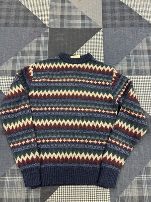 Vintage 1970 Shetland Pure New Wool great Britain Fair Isle Heavy Sweater Mens M
