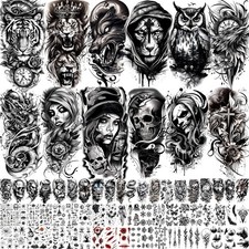 72 Sheets Halloween Temporary Tattoos for Men Women Adults - Black 3D Realist...