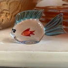 Murano Small glass fish Figurine with blue fins and small orange fish inside