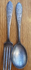 Winthrop Vintage Silver Plate Baby Fork And Spoon Three Bears Goldilocks Utensil