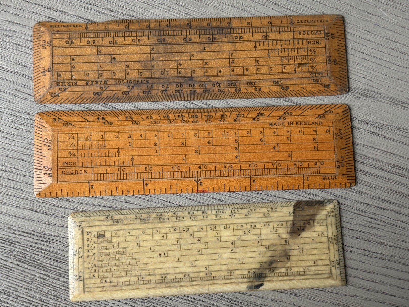 Antique Vintage 6-Inch Wooden Rule Ruler & Scale Set (3) Collectable