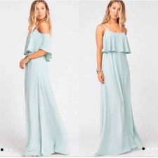 Show Me Your Mumu Caitlin Ruffle Maxi Dress Silver Sage Green Size Small