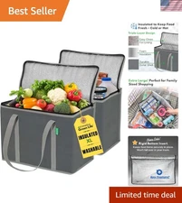 Insulated Grocery Bags 30L - Washable & Upright Design for Convenience