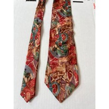 Ermenegildo Zegna Silk Tie Mens Abstract Painterly Red Tan Green Made in Italy