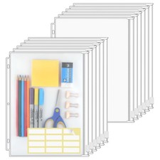 Letter Size Binder Pockets 3 Ring Binder Zipper Pouch 24 Pack, 3 Holes Clear ...