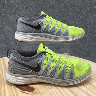 Nike Flyknit Lunar2 Running Shoes Mens 10 Athletic Sneakers Lace Up Gray Green