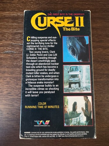 CURSE II - THE BITE (VHS) 1989!!! RARE!!! TRANS WORLD #0893 / JILL SCHOELEN - Picture 2 of 5