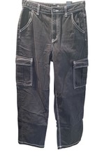 Women's Black Goth Wide Leg Cargo Pants Y2K sz 2 EXCELLENT School Festival Party