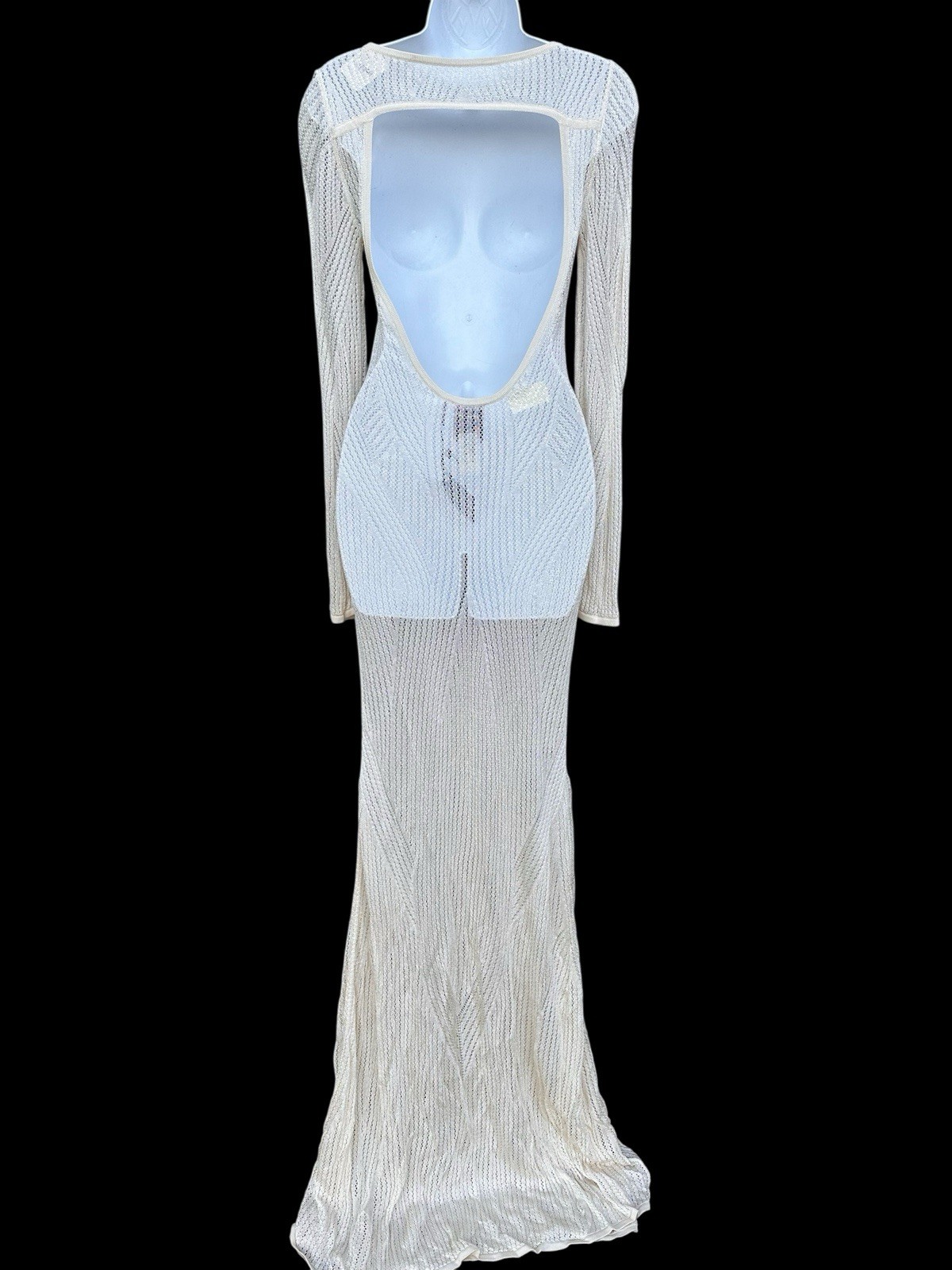 Herve Leger SS16 Runway Dress S NWT Cream Mesh Gown Open Back  RARE Resort image 8
