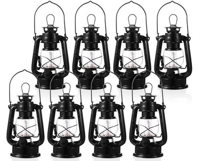 8 Pcs 8 Inch Vintage LED Hurricane Lantern Metal Black Outdoor Battery Operat...