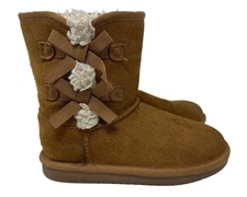 Koolaburra By Ugg Girls Victoria Chestnut Suede Boots With Bow Accents Size 1