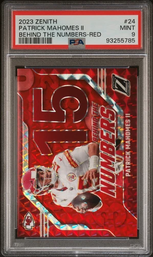 2023 PANINI ZENITH BEHIND THE NUMBERS RED #24 PATRICK MAHOMES II PSA 9
