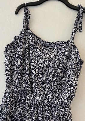 Gap Jumpsuit Womens Large Tall Blue Floral Sleeveless Shoulder Ties Pockets