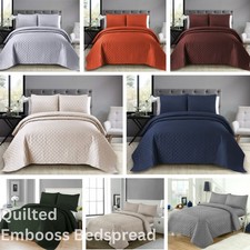 3 Piece Luxury Embossed Quilted Bedspread Bed Throw Double King Size Bedding Set