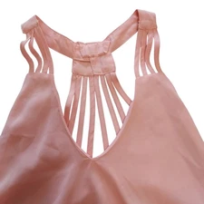 Pink V Neck Trapeze Dress Sleeveless Strappy Back Casual Sundress Medium Flowy