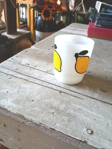 Vintage Fire King Anchor Hocking Super Fruits Lemon Stacking Mug - 1 Cup (D)
