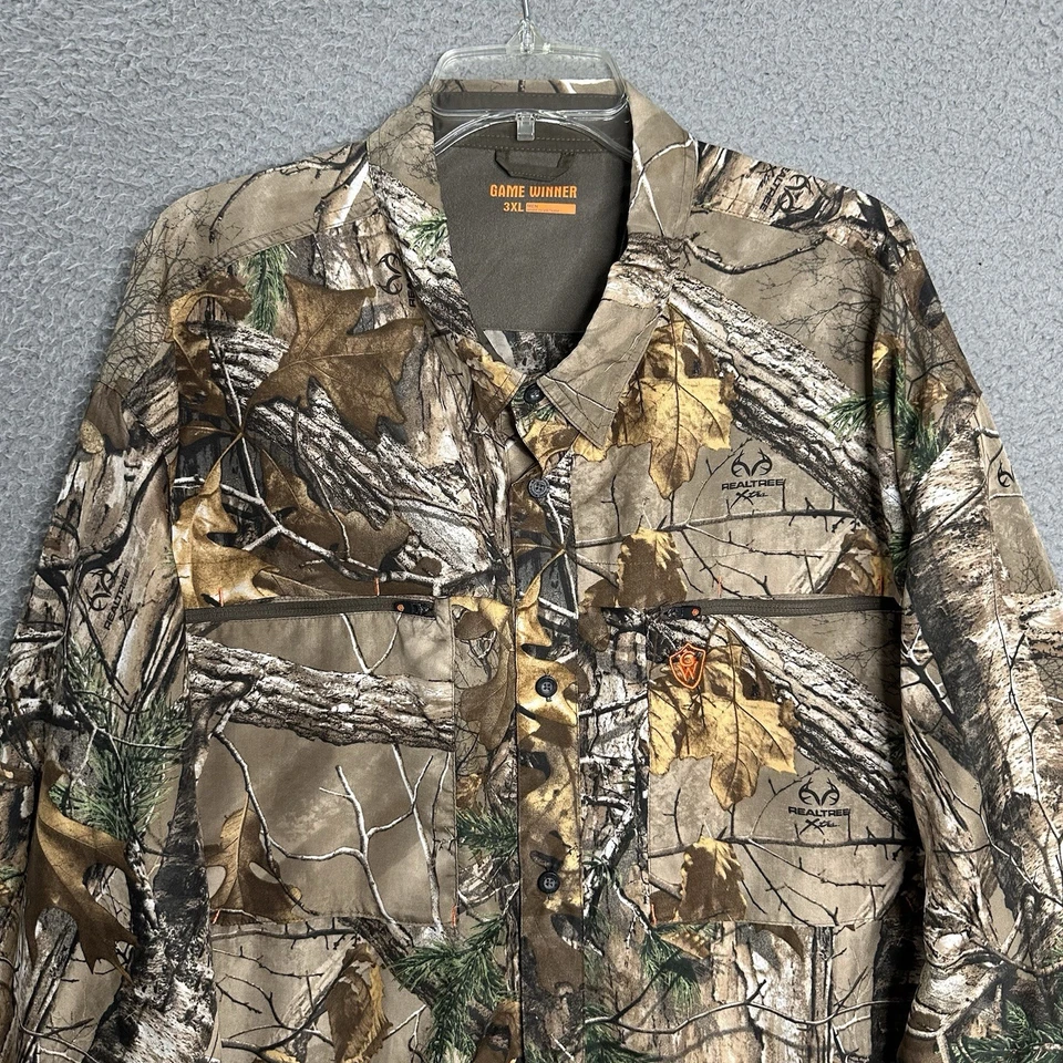 Game Winner Camo Button Shirt Mens Size 3XL Realtree Long Sleeve Hunting Vented - Image 3 of 4